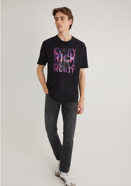 Rick and Morty Baskılı Siyah Tişört 0611683-900
