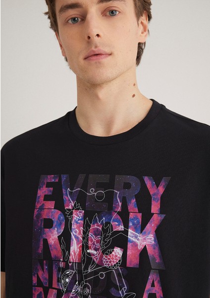 Rick and Morty Baskılı Siyah Tişört 0611683-900