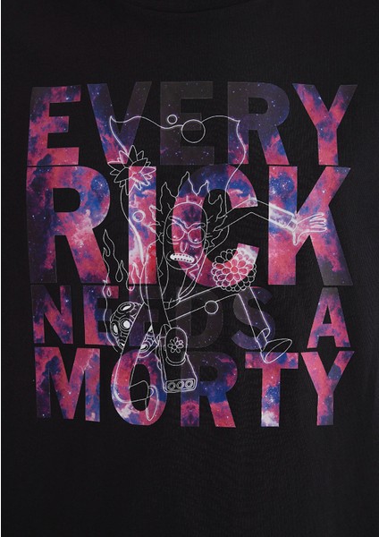 Rick and Morty Baskılı Siyah Tişört 0611683-900