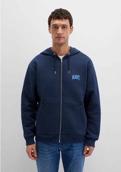 Mavi Logo Baskılı Fermuarlı Lacivert Sweatshirt 0611715-70490