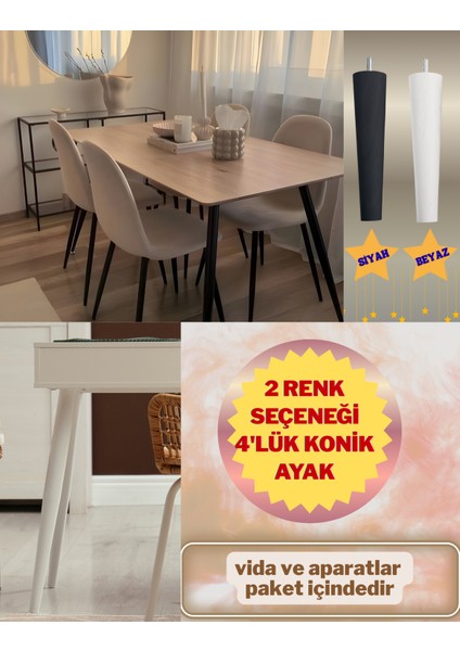 50CM 4'lük Beyaz ve Siyah boyalı Masa&sehpa Ayağı