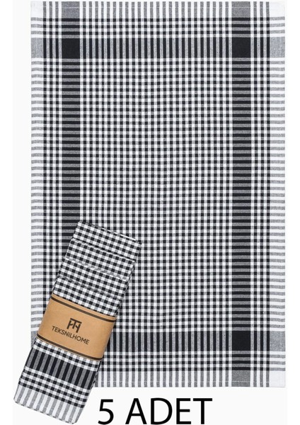 Pamuklu Siyah Renkli Pötikareli 5 Adet Kurulama Bezi,beslenme Örtüsü,servis Peçetesi 40X60