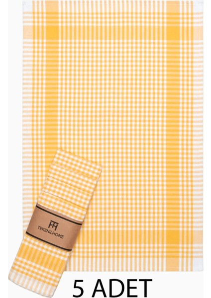 Pamuklu Sarı Renkli Pötikareli 5 Adet Kurulama Bezi,beslenme Örtüsü,servis Peçetesi 40X60