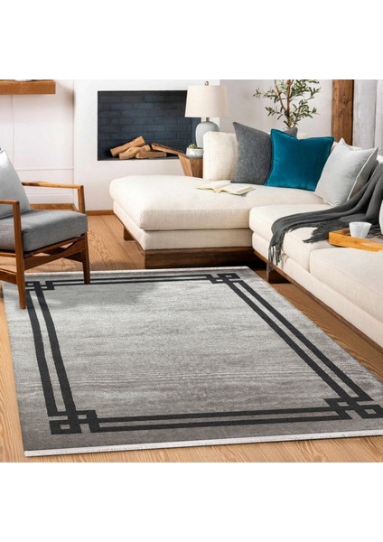 Gri Çerçeveli Modern Etnik Desenli Halı | Makinada Yıkanabilir | Hav Toz Vermez | Leke Tutmayaz | Kaymaz Taban | Dijital Makine Baskı | Salon Yolluk Mutfak Halısı fiyatları