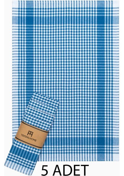 Pamuklu Mavi Renkli Pötikareli 5 Adet Kurulama Bezi,beslenme Örtüsü,servis Peçetesi 40X60