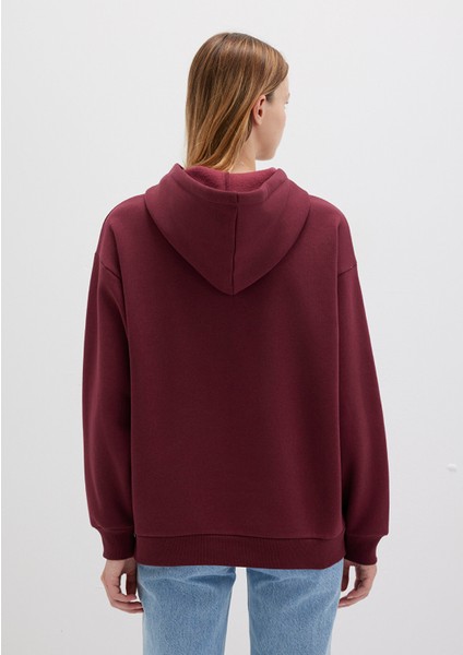 Mavi Logo Baskılı Kapüşonlu Bordo Sweatshirt 1600361-85493