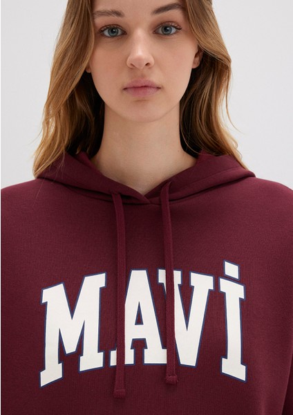 Mavi Logo Baskılı Kapüşonlu Bordo Sweatshirt 1600361-85493