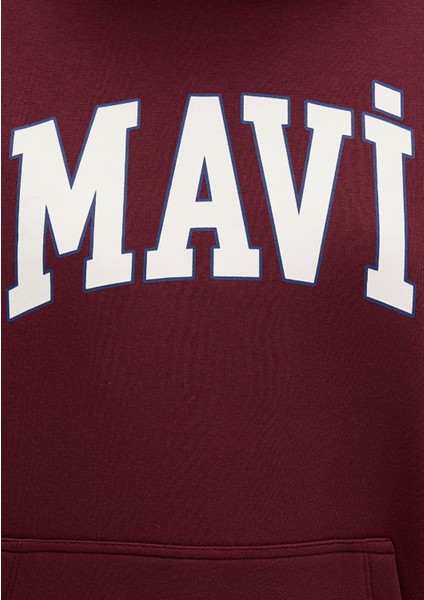 Mavi Logo Baskılı Kapüşonlu Bordo Sweatshirt 1600361-85493