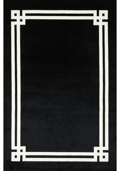 Siyah Çerçeveli Modern Etnik Desenli Halı | Makinada Yıkanabilir | Hav Toz Vermez | Leke Tutmayaz | Kaymaz Taban | Dijital Makine Baskı | Salon Yolluk Mutfak Halısı