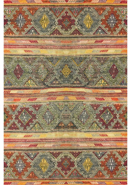 Turuncu Etnik Modern Etnik Desenli Halı | Makinada Yıkanabilir | Hav Toz Vermez | Leke Tutmayaz | Kaymaz Taban | Dijital Makine Baskı | Salon Yolluk Mutfak Halısı
