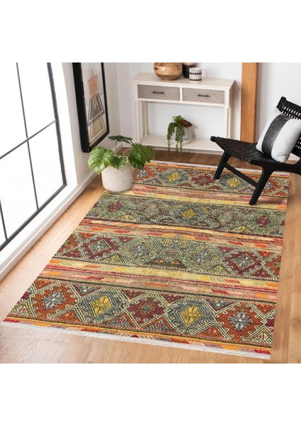 Turuncu Etnik Modern Etnik Desenli Halı | Makinada Yıkanabilir | Hav Toz Vermez | Leke Tutmayaz | Kaymaz Taban | Dijital Makine Baskı | Salon Yolluk Mutfak Halısı fiyatları