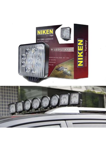 Niken Off Road Sis Farı Lambası 9 Ledli Kare Çalışma Lambası Kare