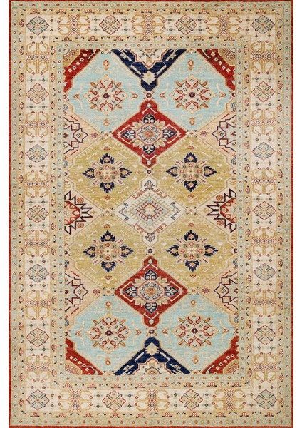 Krem Bordürlü Modern Etnik Desenli Halı | Makinada Yıkanabilir | Hav Toz Vermez | Leke Tutmayaz | Kaymaz Taban | Dijital Makine Baskı | Salon Yolluk Mutfak Halısı