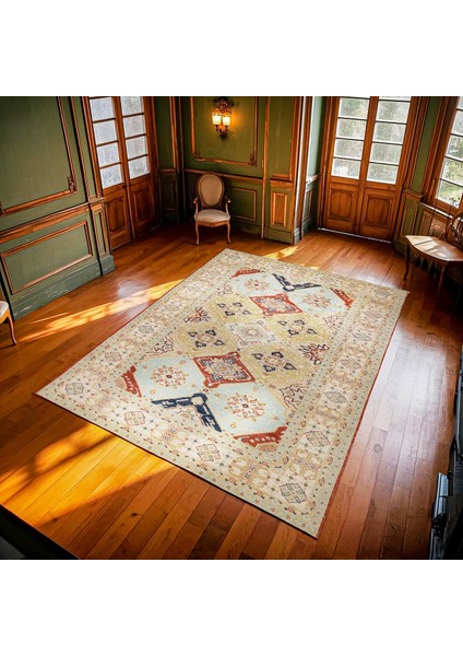 Krem Bordürlü Modern Etnik Desenli Halı | Makinada Yıkanabilir | Hav Toz Vermez | Leke Tutmayaz | Kaymaz Taban | Dijital Makine Baskı | Salon Yolluk Mutfak Halısı modelleri