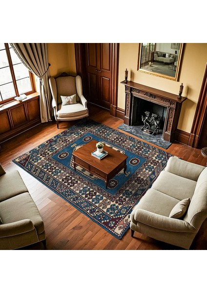 Mavi Göbekli Modern Etnik Desenli Halı | Makinada Yıkanabilir | Hav Toz Vermez | Leke Tutmayaz | Kaymaz Taban | Dijital Makine Baskı | Salon Yolluk Mutfak Halısı fiyatları