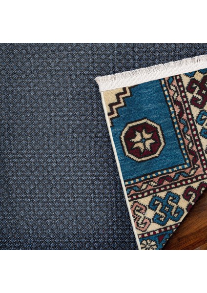 Mavi Göbekli Modern Etnik Desenli Halı | Makinada Yıkanabilir | Hav Toz Vermez | Leke Tutmayaz | Kaymaz Taban | Dijital Makine Baskı | Salon Yolluk Mutfak Halısı fırsatları