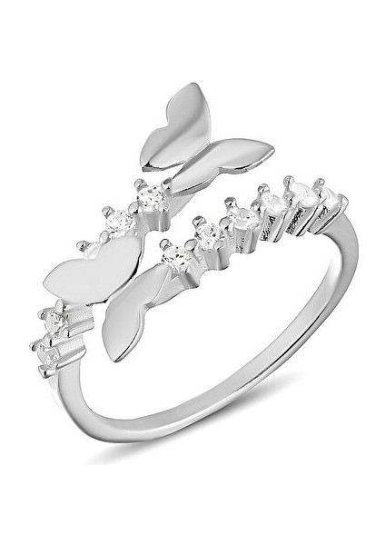 925 Ayar Gümüş Işıklı Kutuda Zirkon Taşlı Ayarlanabilir Kelebek Yüzük modelleri
