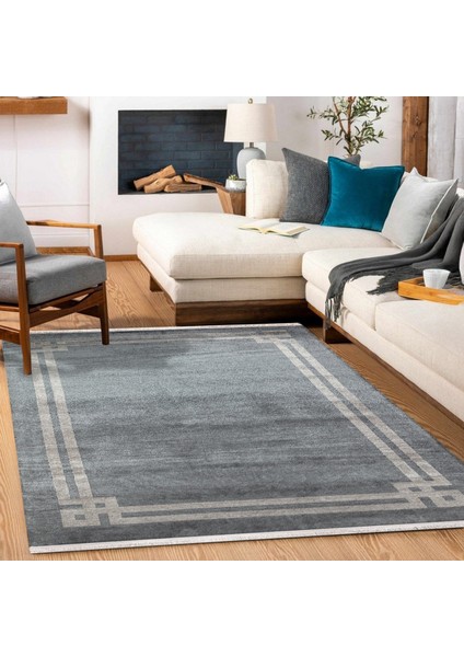 Antrasit Çerçeveli Modern Etnik Desenli Halı | Makinada Yıkanabilir | Hav Toz Vermez | Leke Tutmayaz | Kaymaz Taban | Dijital Makine Baskı | Salon Yolluk Mutfak Halısı fiyatları