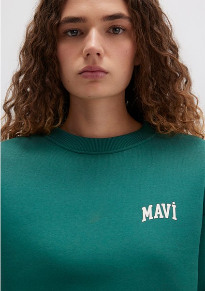 Mavi Logo Baskılı Yeşil Crop Sweatshirt 1611601-71874