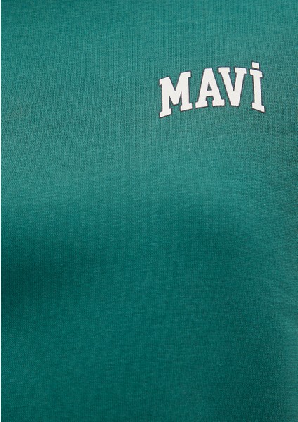 Mavi Logo Baskılı Yeşil Crop Sweatshirt 1611601-71874