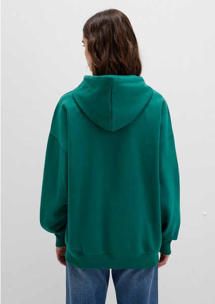 Kapüşonlu Fermuarlı Yeşil Sweatshirt 1610221-71874