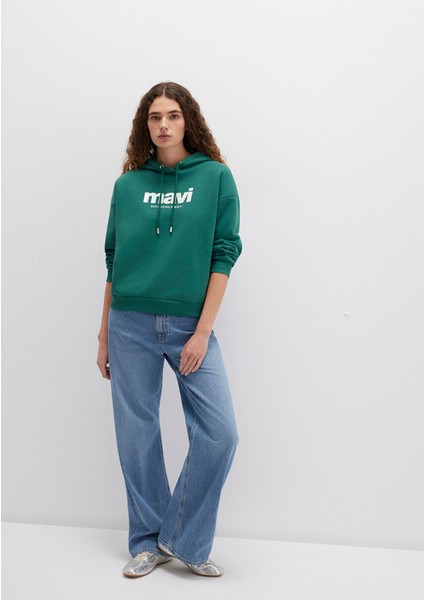 Mavi Logo Baskılı Kapüşonlu Yeşil Sweatshirt 168334-71874