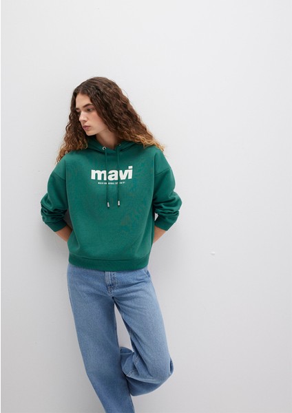 Mavi Logo Baskılı Kapüşonlu Yeşil Sweatshirt 168334-71874