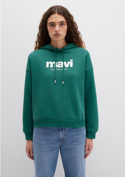 Mavi Logo Baskılı Kapüşonlu Yeşil Sweatshirt 168334-71874