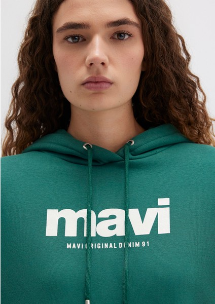 Mavi Logo Baskılı Kapüşonlu Yeşil Sweatshirt 168334-71874