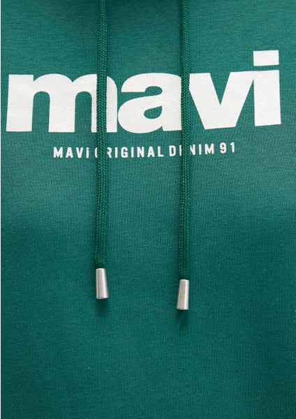 Mavi Logo Baskılı Kapüşonlu Yeşil Sweatshirt 168334-71874