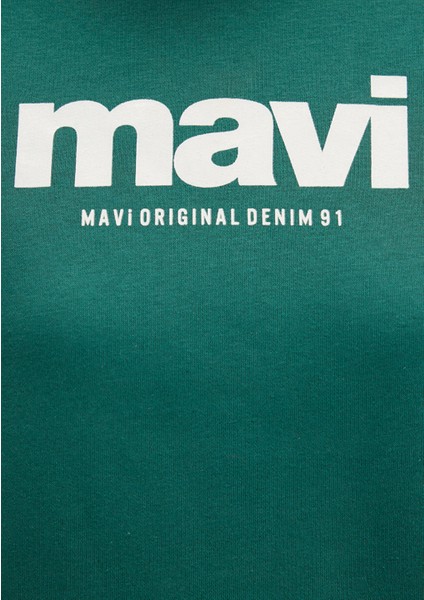 Mavi Logo Baskılı Kapüşonlu Yeşil Sweatshirt 168334-71874