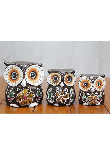 Ahşap 3'lü Baykuş Seti