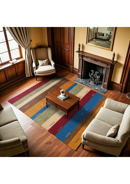 Sarı Çizgili Modern Etnik Desenli Halı | Makinada Yıkanabilir | Hav Toz Vermez | Leke Tutmayaz | Kaymaz Taban | Dijital Makine Baskı | Salon Yolluk Mutfak Halısı fiyatları