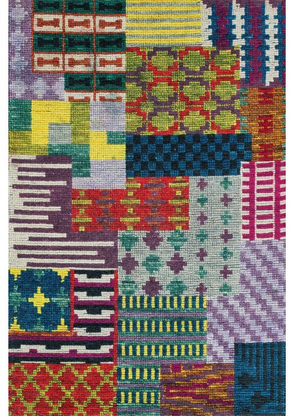 Renkli Patchwork Modern Etnik Desenli Halı | Makinada Yıkanabilir | Hav Toz Vermez | Leke Tutmayaz | Kaymaz Taban | Dijital Makine Baskı | Salon Yolluk Mutfak Halısı