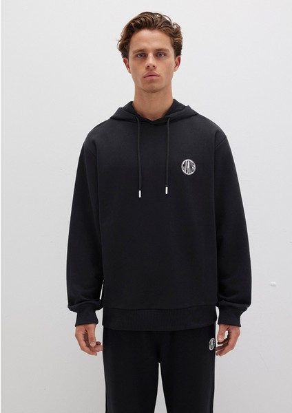 MVJNS Logo Baskılı Kapüşonlu Siyah Sweatshirt 0611786-900