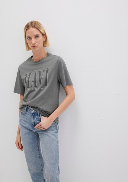 Mavi Logo Baskılı Gri Tişört 1611990-70122