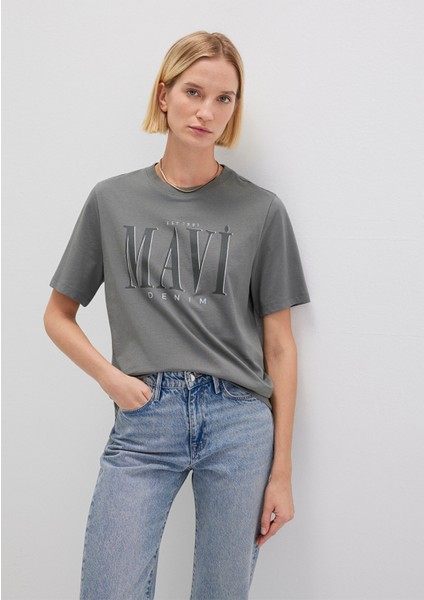 Mavi Logo Baskılı Gri Tişört 1611990-70122