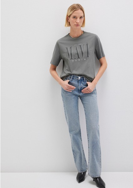 Mavi Logo Baskılı Gri Tişört 1611990-70122