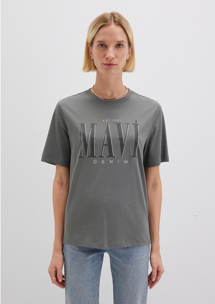 Mavi Logo Baskılı Gri Tişört 1611990-70122