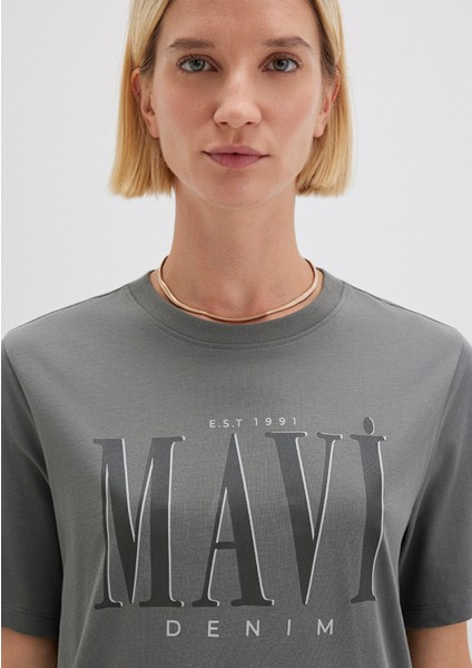 Mavi Logo Baskılı Gri Tişört 1611990-70122