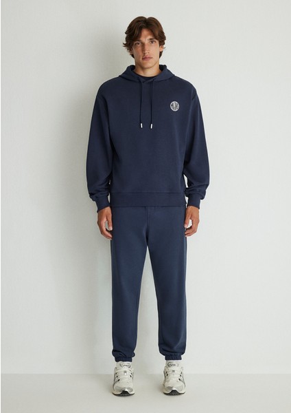 MVJNS Logo Baskılı Kapüşonlu Lacivert Sweatshirt 0611786-70490