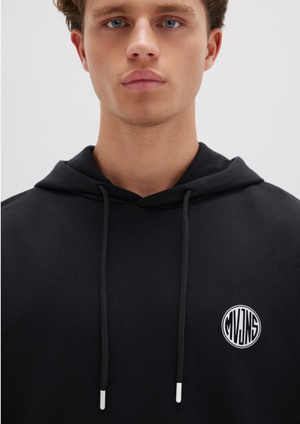 MVJNS Logo Baskılı Kapüşonlu Siyah Sweatshirt 0611786-900