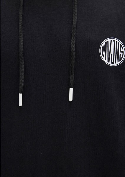 MVJNS Logo Baskılı Kapüşonlu Siyah Sweatshirt 0611786-900