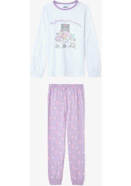 Lila Kız Çocuk Kuromi Friends Uzun Kollu Pamuklu Pijama Takımı