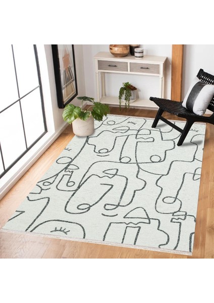 Beyaz Soyut Modern Etnik Desenli Halı | Makinada Yıkanabilir | Hav Toz Vermez | Leke Tutmayaz | Kaymaz Taban | Dijital Makine Baskı | Salon Yolluk Mutfak Halısı fiyatları