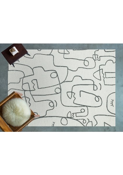 Beyaz Soyut Modern Etnik Desenli Halı | Makinada Yıkanabilir | Hav Toz Vermez | Leke Tutmayaz | Kaymaz Taban | Dijital Makine Baskı | Salon Yolluk Mutfak Halısı modelleri