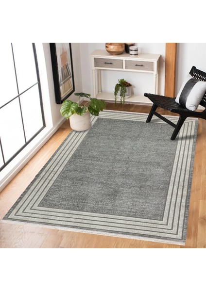 Gri Çerçeveli Modern Etnik Desenli Halı | Makinada Yıkanabilir | Hav Toz Vermez | Leke Tutmayaz | Kaymaz Taban | Dijital Makine Baskı | Salon Yolluk Mutfak Halısı modelleri