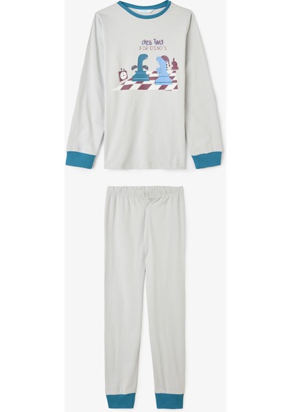 Erkek Çocuk Chess Time Dinozor Desenli Uzun Kollu Pamuklu 2'li Pijama Takımı indirimleri