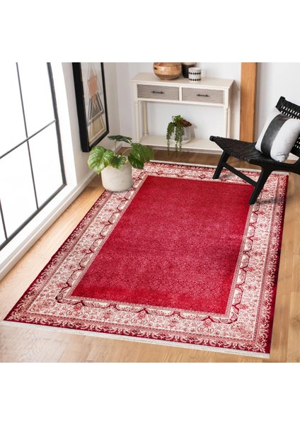 Bordo Çerçeveli Modern Etnik Desenli Halı | Makinada Yıkanabilir | Hav Toz Vermez | Leke Tutmayaz | Kaymaz Taban | Dijital Makine Baskı | Salon Yolluk Mutfak Halısı modelleri