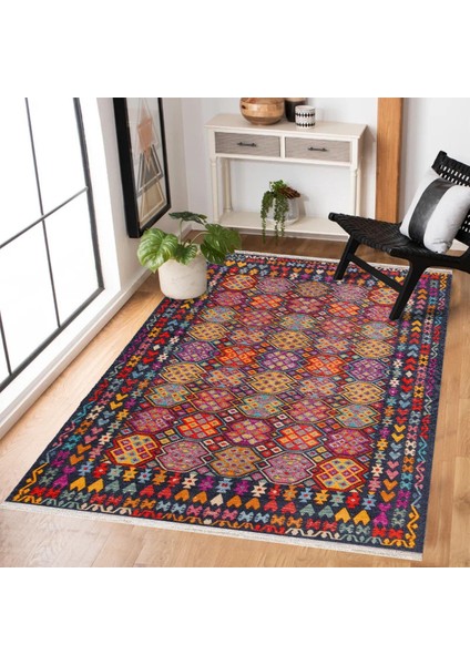 Koyu Mavi Etnik Modern Etnik Desenli Halı | Makinada Yıkanabilir | Hav Toz Vermez | Leke Tutmayaz | Kaymaz Taban | Dijital Makine Baskı | Salon Yolluk Mutfak Halısı fiyatları